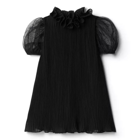 NWT Girls Pleated Puff Sleeve Black Dress, Size 7 - Picture 1 of 5